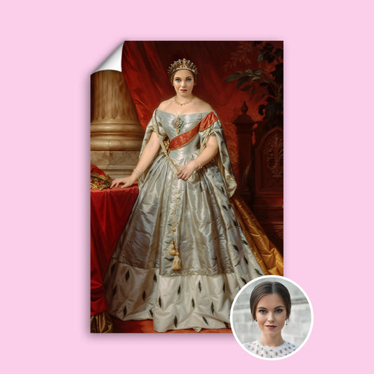 Classic Renaissance Royal Female Portrait in Grey Silk Gown