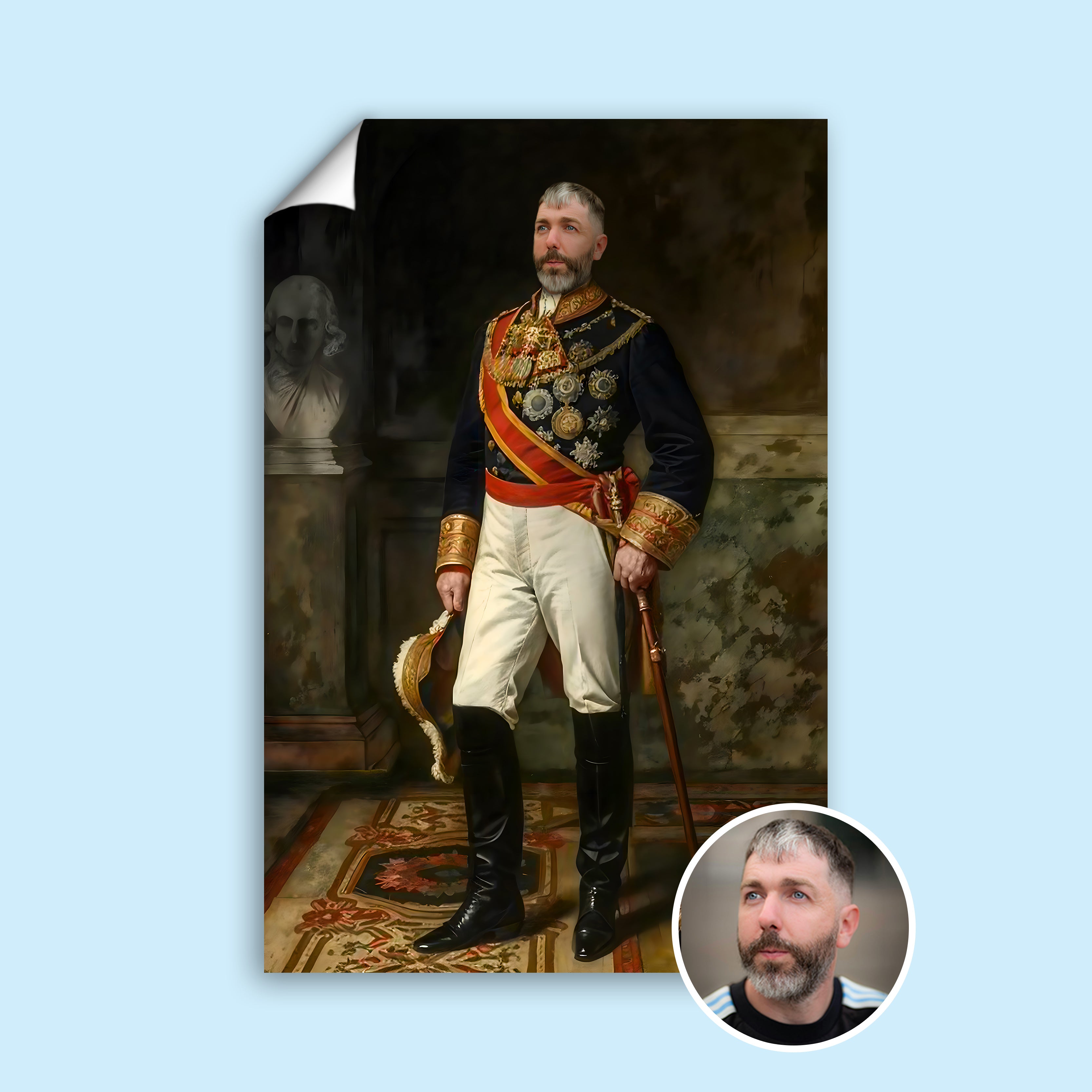 Custom Aristocratic Portrait – Man in Standing Royal Military Outfit