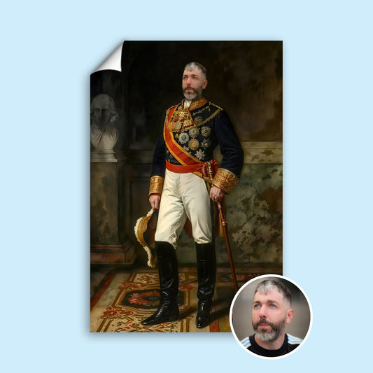 Custom Aristocratic Portrait – Man in Standing Royal Military Outfit