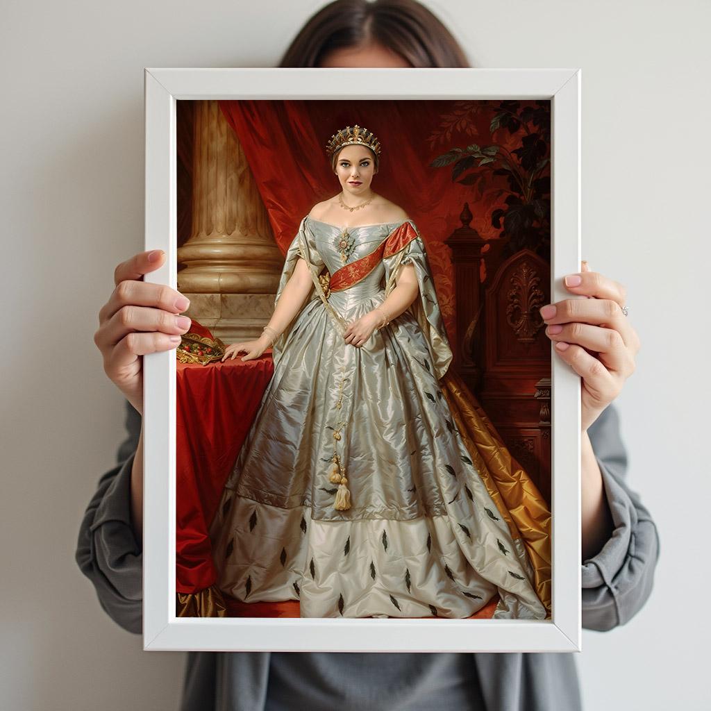 Classic Renaissance Royal Female Portrait in Grey Silk Gown
