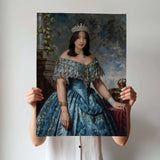Custom Portrait of Woman as Teal Renaissance Queen with Crown