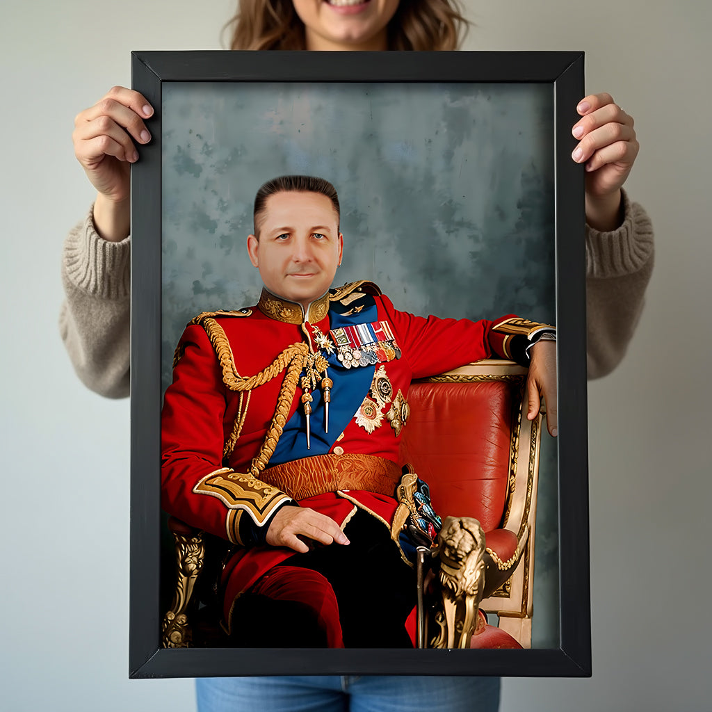 Custom British Guard Portrait – Man in Red Royal Uniform with Medals