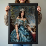 Custom Portrait of Woman as Teal Renaissance Queen with Crown