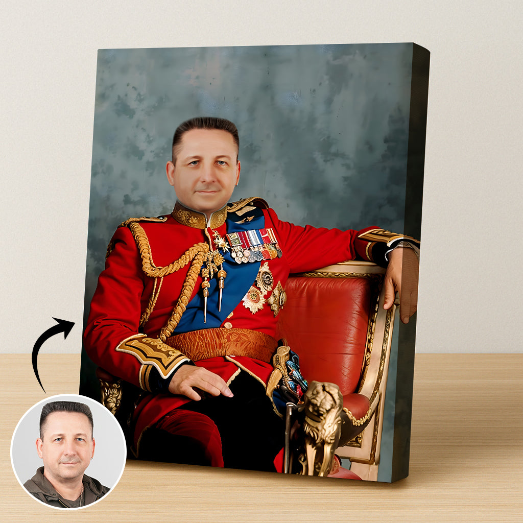 Custom British Guard Portrait – Man in Red Royal Uniform with Medals