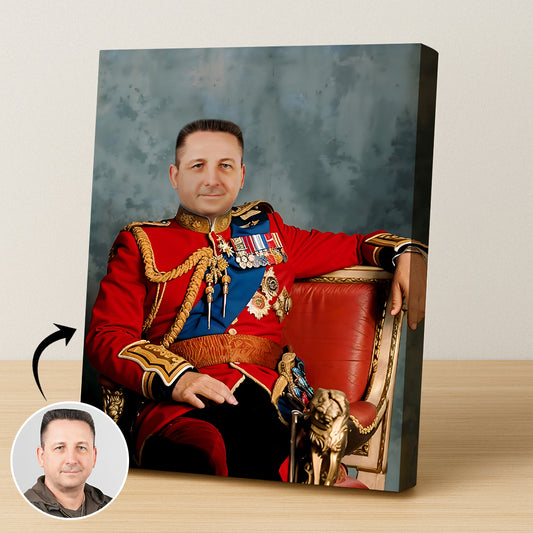Custom British Guard Portrait – Man in Red Royal Uniform with Medals