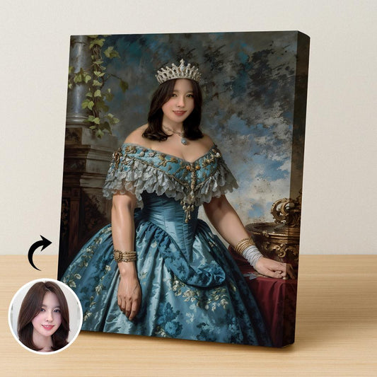 Custom Portrait of Woman as Teal Renaissance Queen with Crown