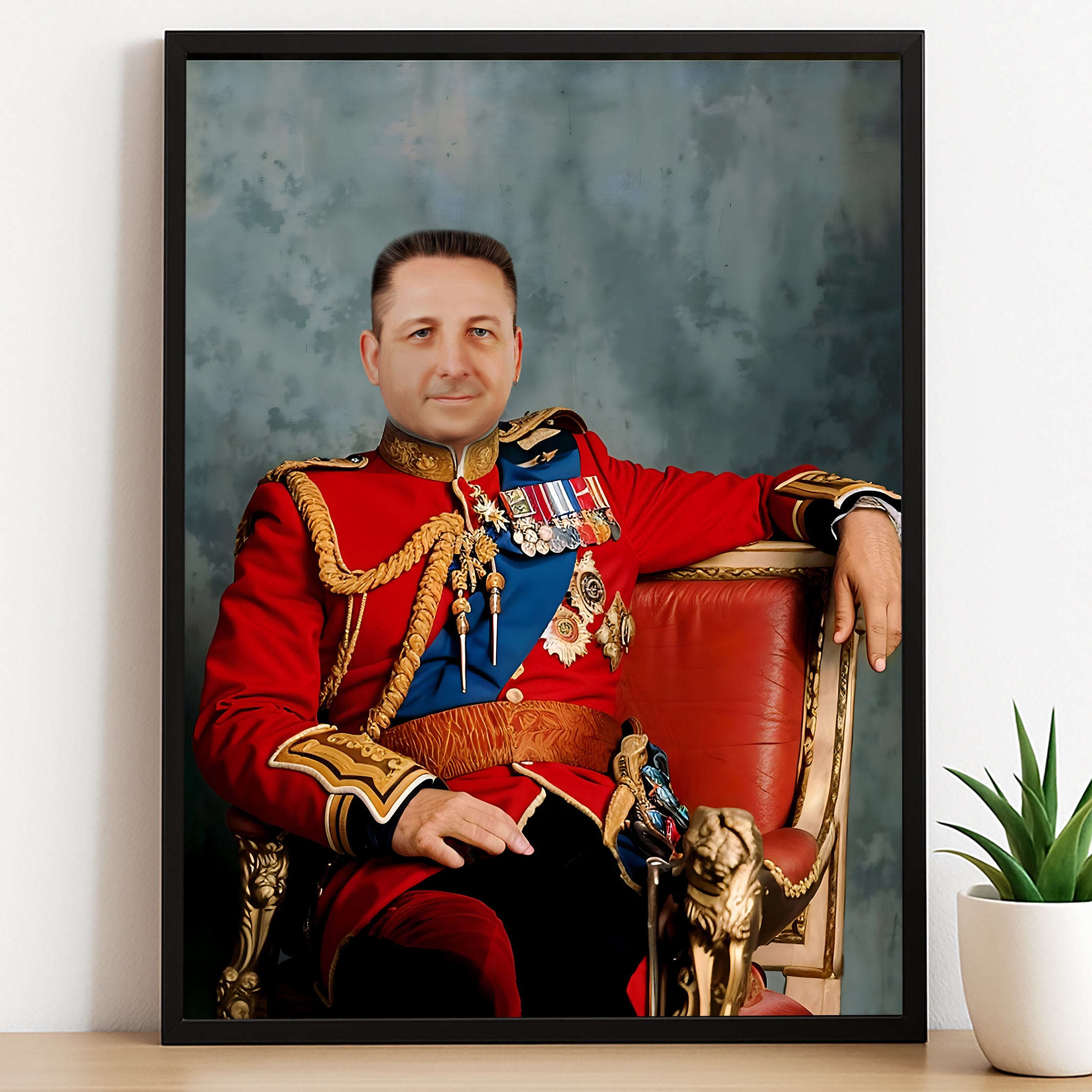 Custom British Guard Portrait – Man in Red Royal Uniform with Medals