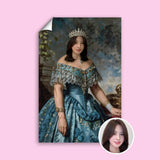 Custom Portrait of Woman as Teal Renaissance Queen with Crown