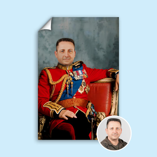 Custom British Guard Portrait – Man in Red Royal Uniform with Medals