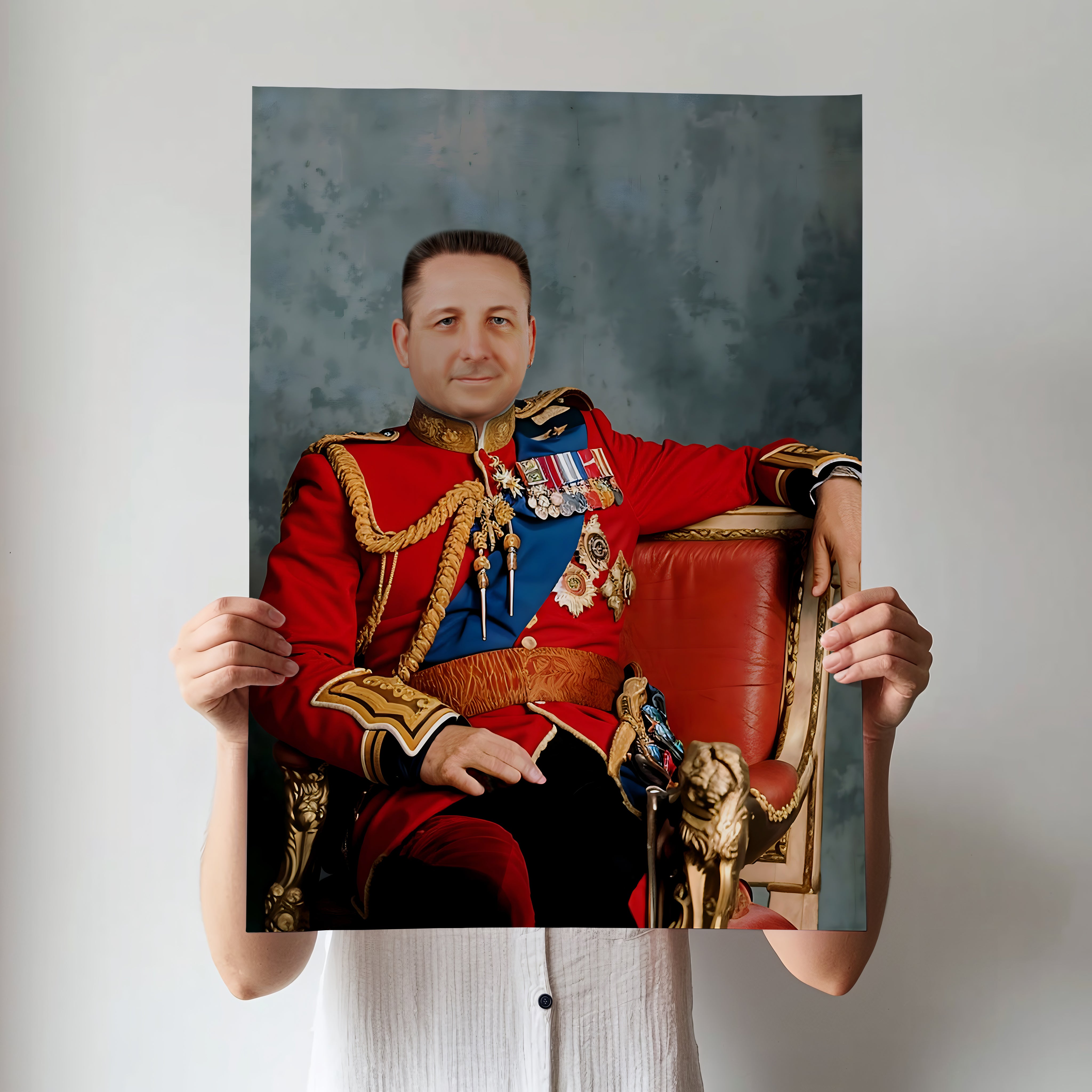 Custom British Guard Portrait – Man in Red Royal Uniform with Medals