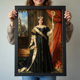 Custom Royal Cathedral Queen Portrait for Women in Navy and Gold Dress
