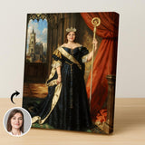 Custom Royal Cathedral Queen Portrait for Women in Navy and Gold Dress