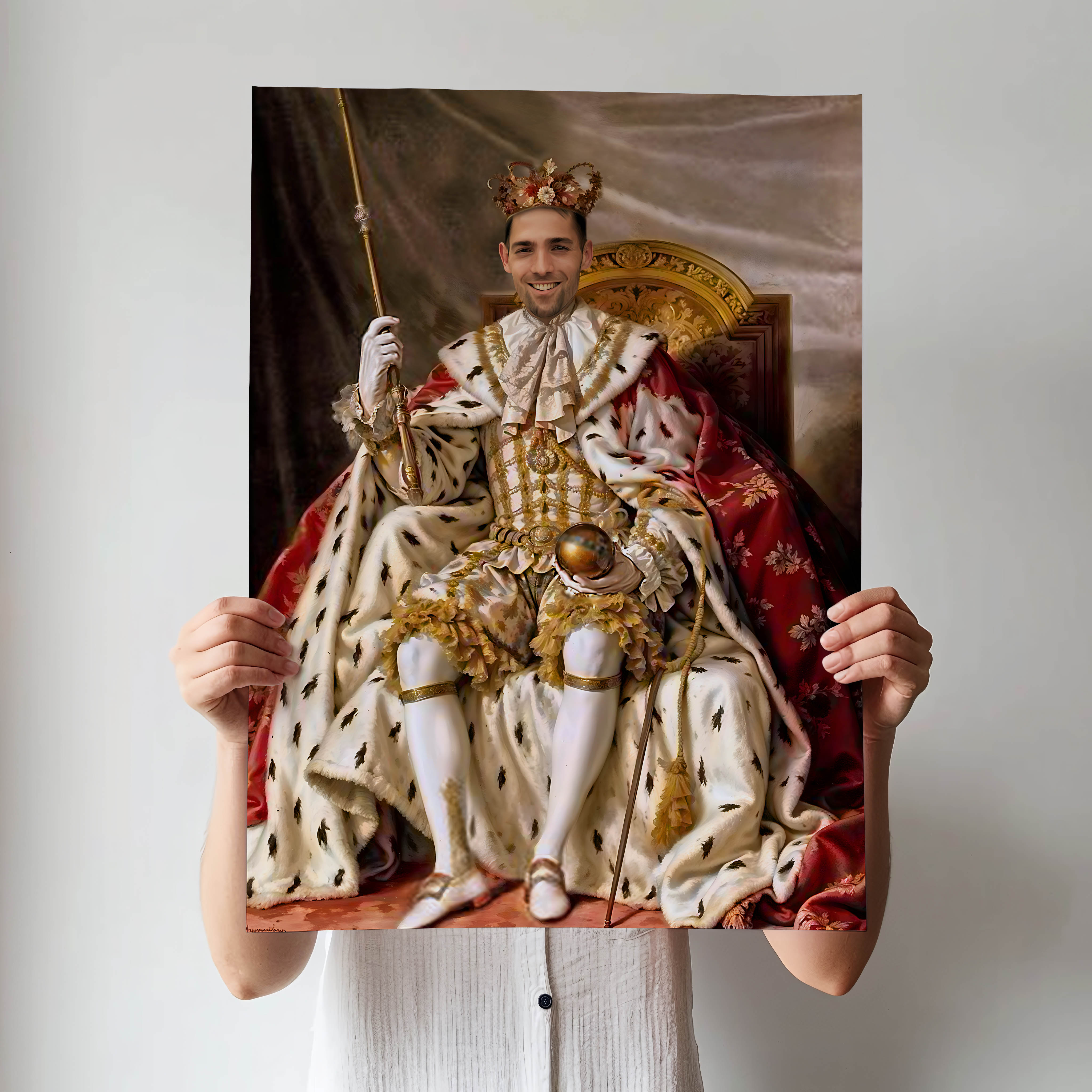 Custom Royal King Portrait – Man Seated on Throne in Regal Outfit