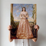 Custom Renaissance Portrait of Woman in Peach Gown and Scenic Background