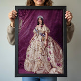 Victorian Style Custom Portrait of Woman in Floral Royal Dress with Tiara