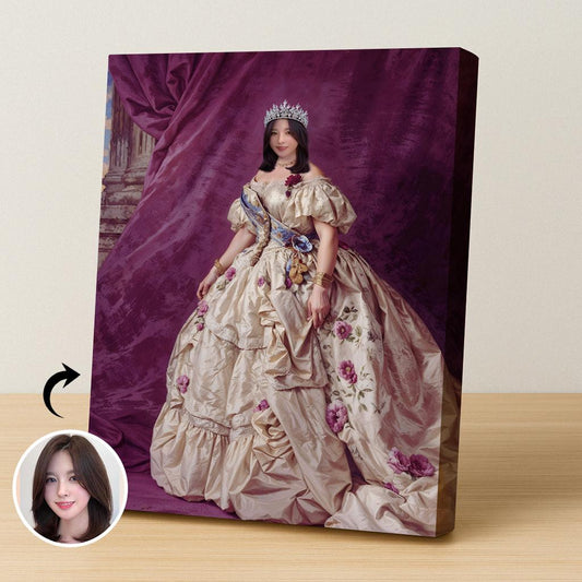 Victorian Style Custom Portrait of Woman in Floral Royal Dress with Tiara