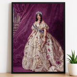 Victorian Style Custom Portrait of Woman in Floral Royal Dress with Tiara