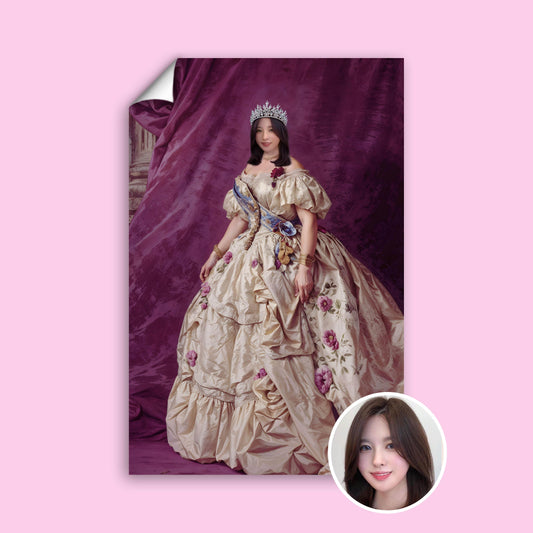 Victorian Style Custom Portrait of Woman in Floral Royal Dress with Tiara
