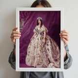 Victorian Style Custom Portrait of Woman in Floral Royal Dress with Tiara