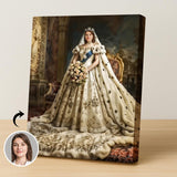 Custom Queen Bride Portrait – Woman in White Cape with Crown and Flowers