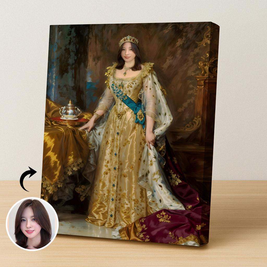 Golden Royal Queen Portrait with Crown and Scepter – Custom for Women