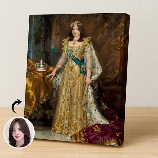 Golden Royal Queen Portrait with Crown and Scepter – Custom for Women