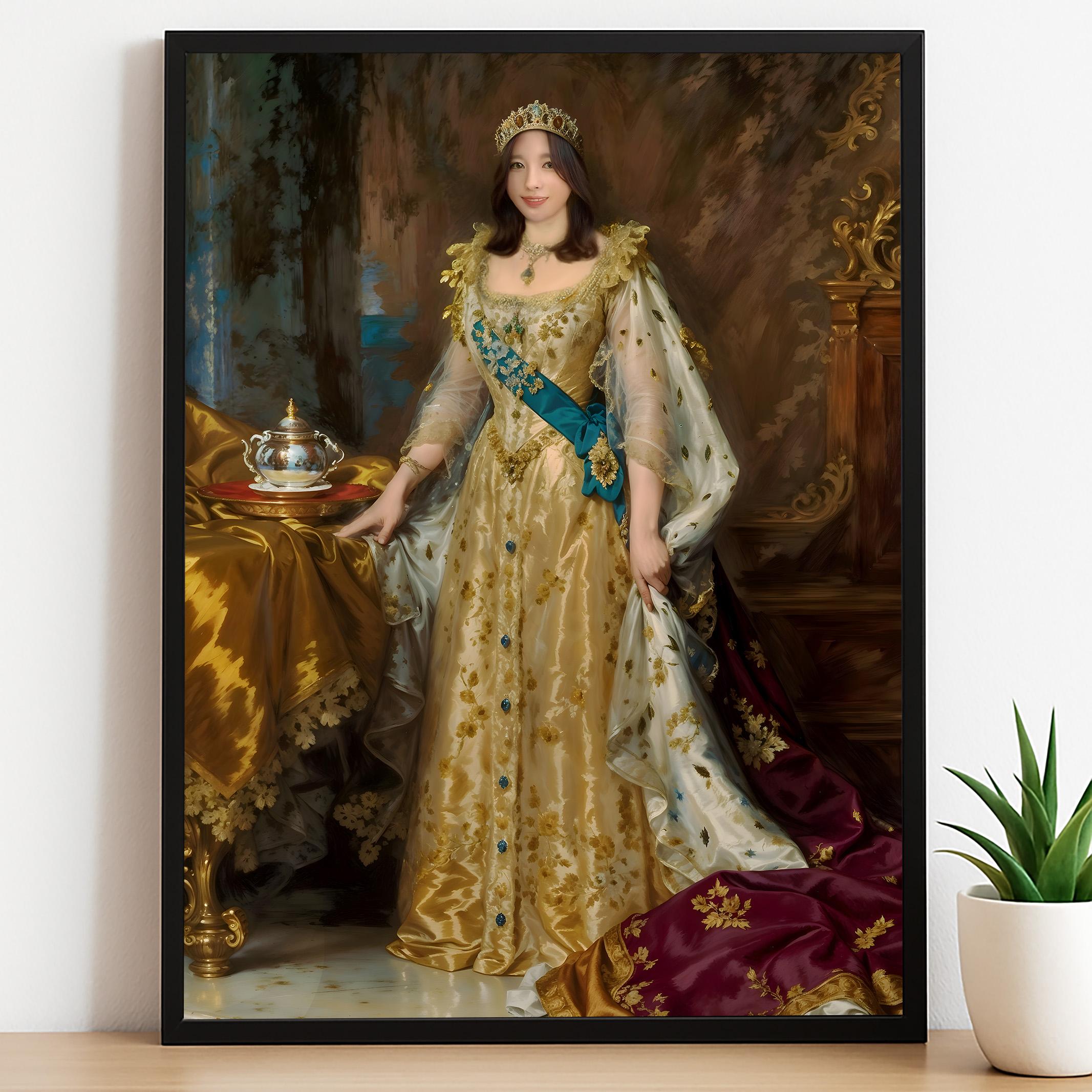 Golden Royal Queen Portrait with Crown and Scepter – Custom for Women