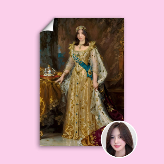 Golden Royal Queen Portrait with Crown and Scepter – Custom for Women