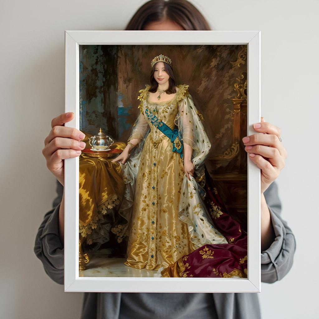Golden Royal Queen Portrait with Crown and Scepter – Custom for Women