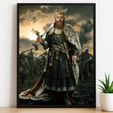 Custom Warrior King Portrait – Man with Crown and Sword in Battle
