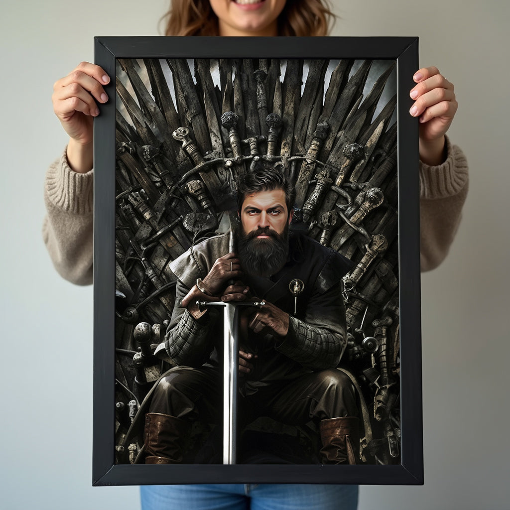 Custom Game of Thrones Portrait – Man Seated on Iron Throne with Sword