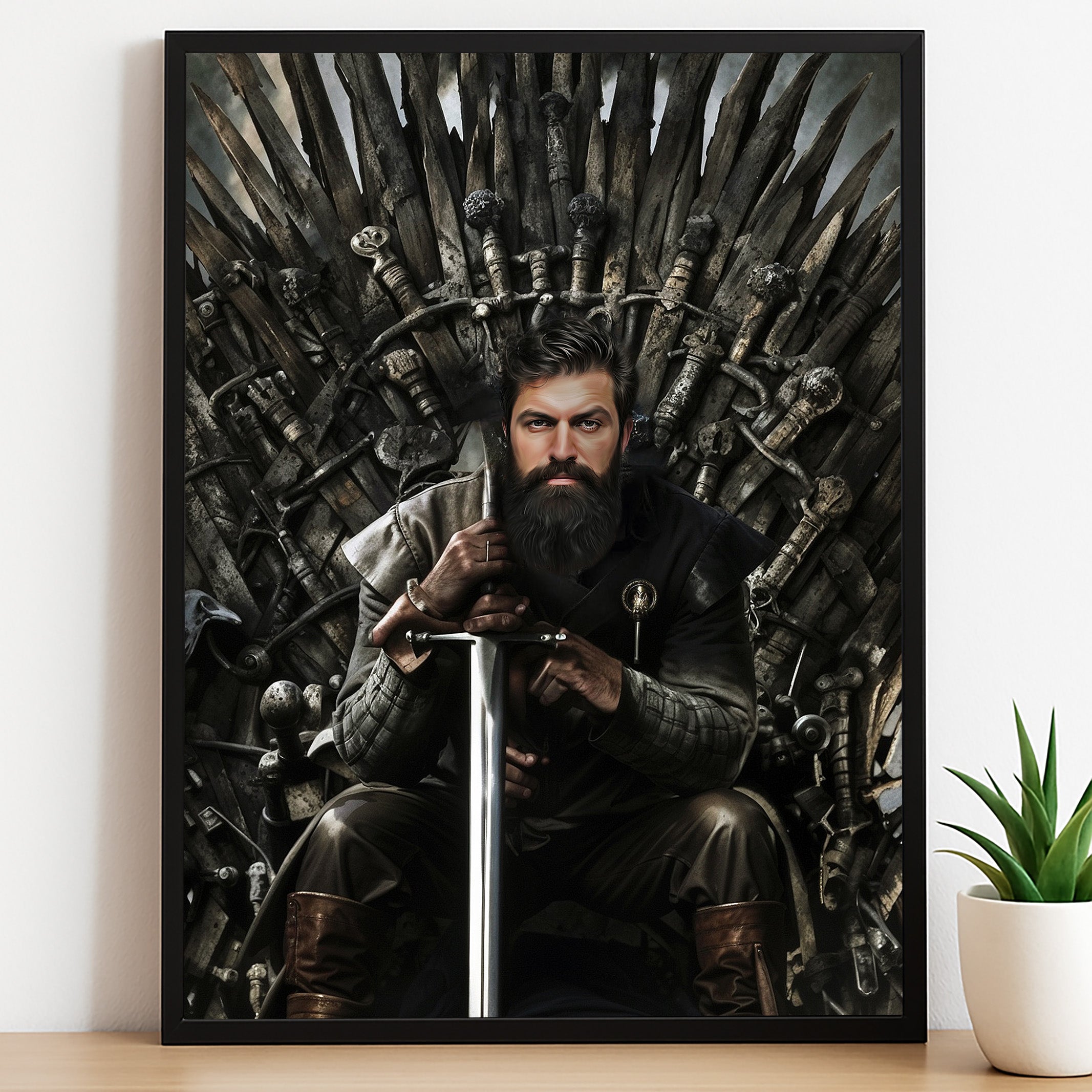 Custom Game of Thrones Portrait – Man Seated on Iron Throne with Sword