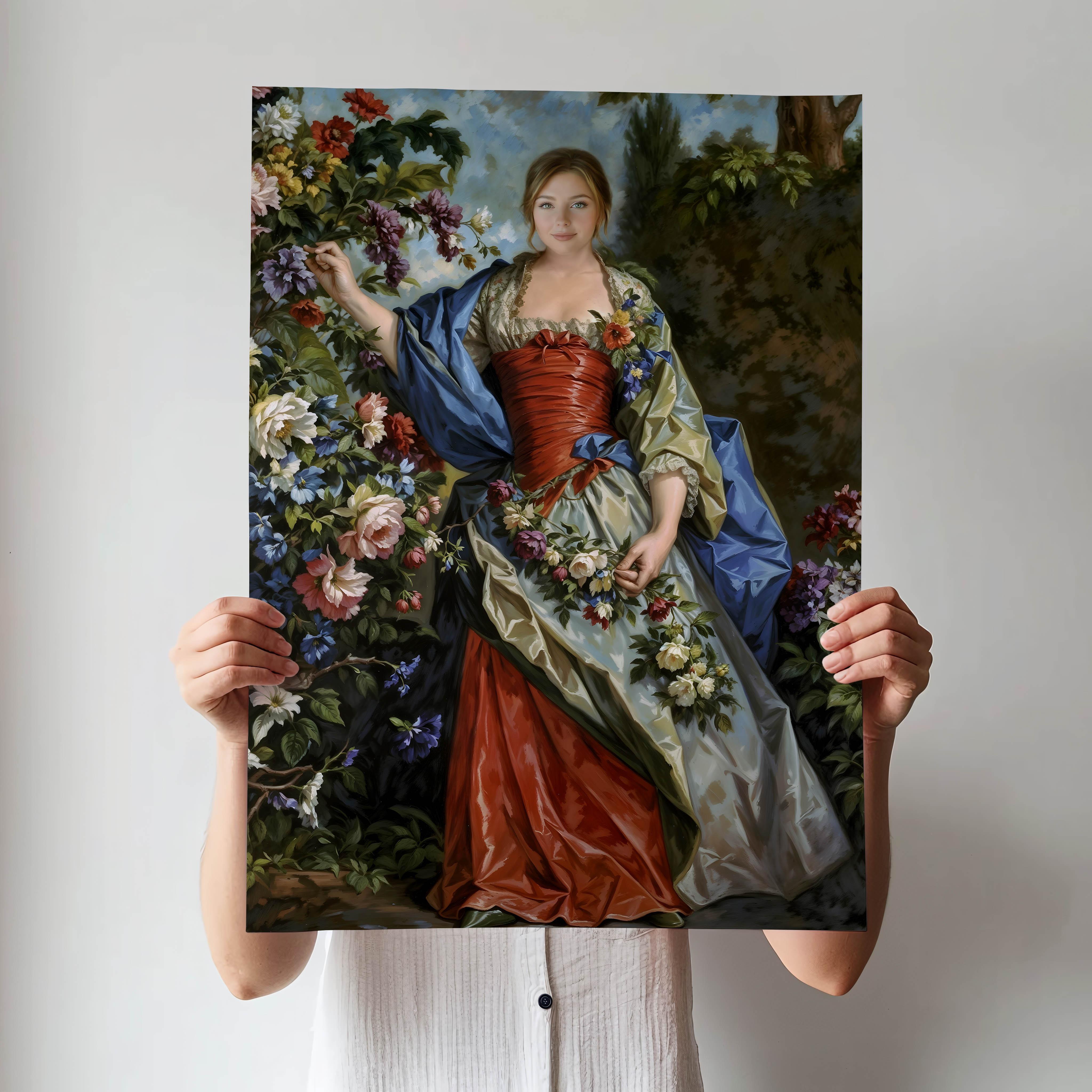  Custom portrait of woman surrounded by flowers in regal style