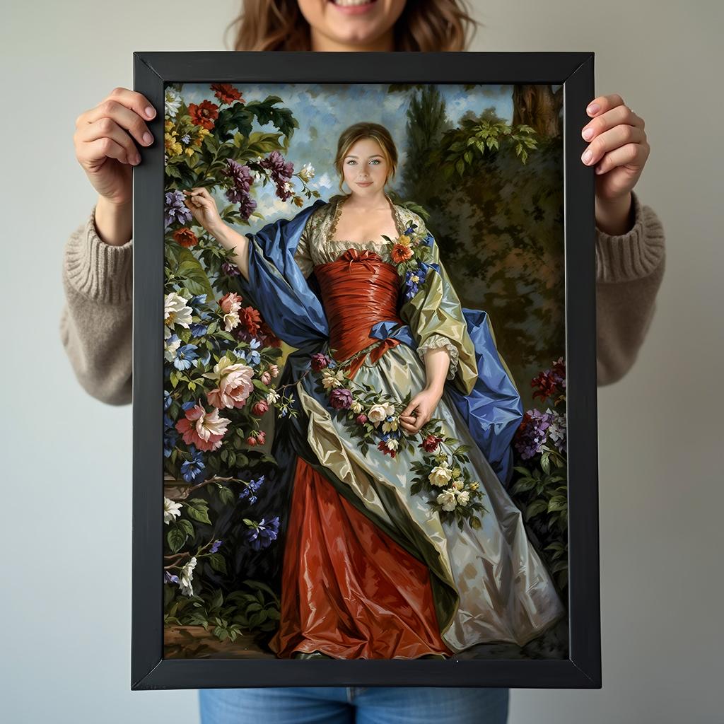  Custom portrait of woman surrounded by flowers in regal style