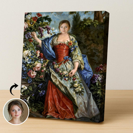  Custom portrait of woman surrounded by flowers in regal style