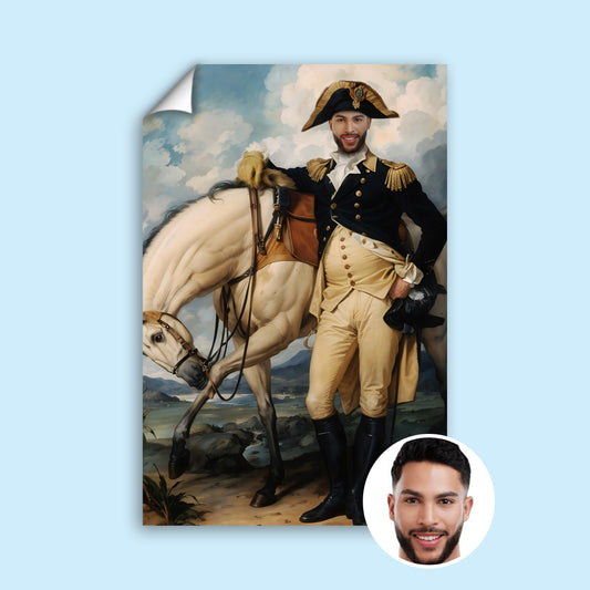Custom Cavalry Commander Portrait – Man Standing with Horse