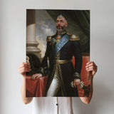 Custom Royal General Portrait – Man in Black Uniform with Blue Sash and Medals