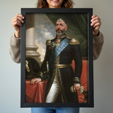 Custom Royal General Portrait – Man in Black Uniform with Blue Sash and Medals