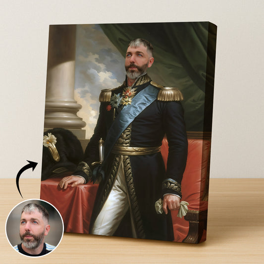 Custom Royal General Portrait – Man in Black Uniform with Blue Sash and Medals