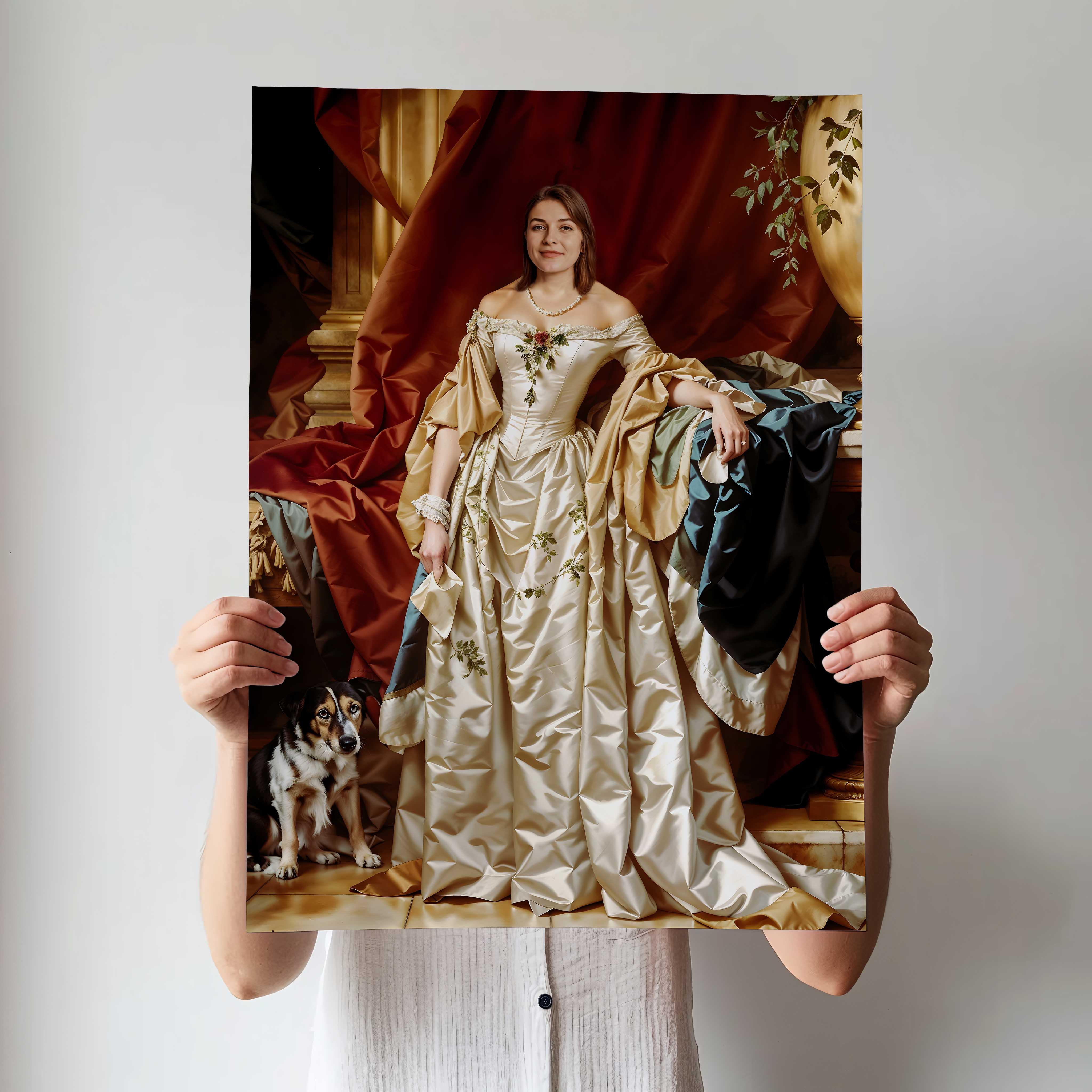 Custom Noblewoman Portrait – Lady in Vintage Dress with Dog