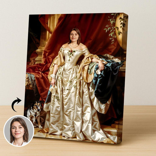 Custom Noblewoman Portrait – Lady in Vintage Dress with Dog