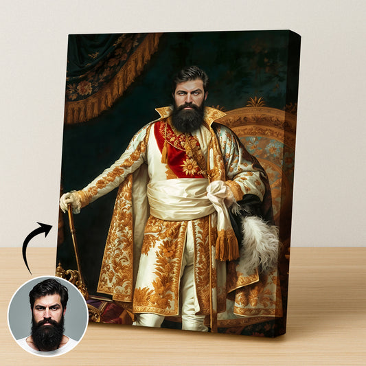 Custom Imperial Noble Portrait – Man in Gold and White Robes with Crown