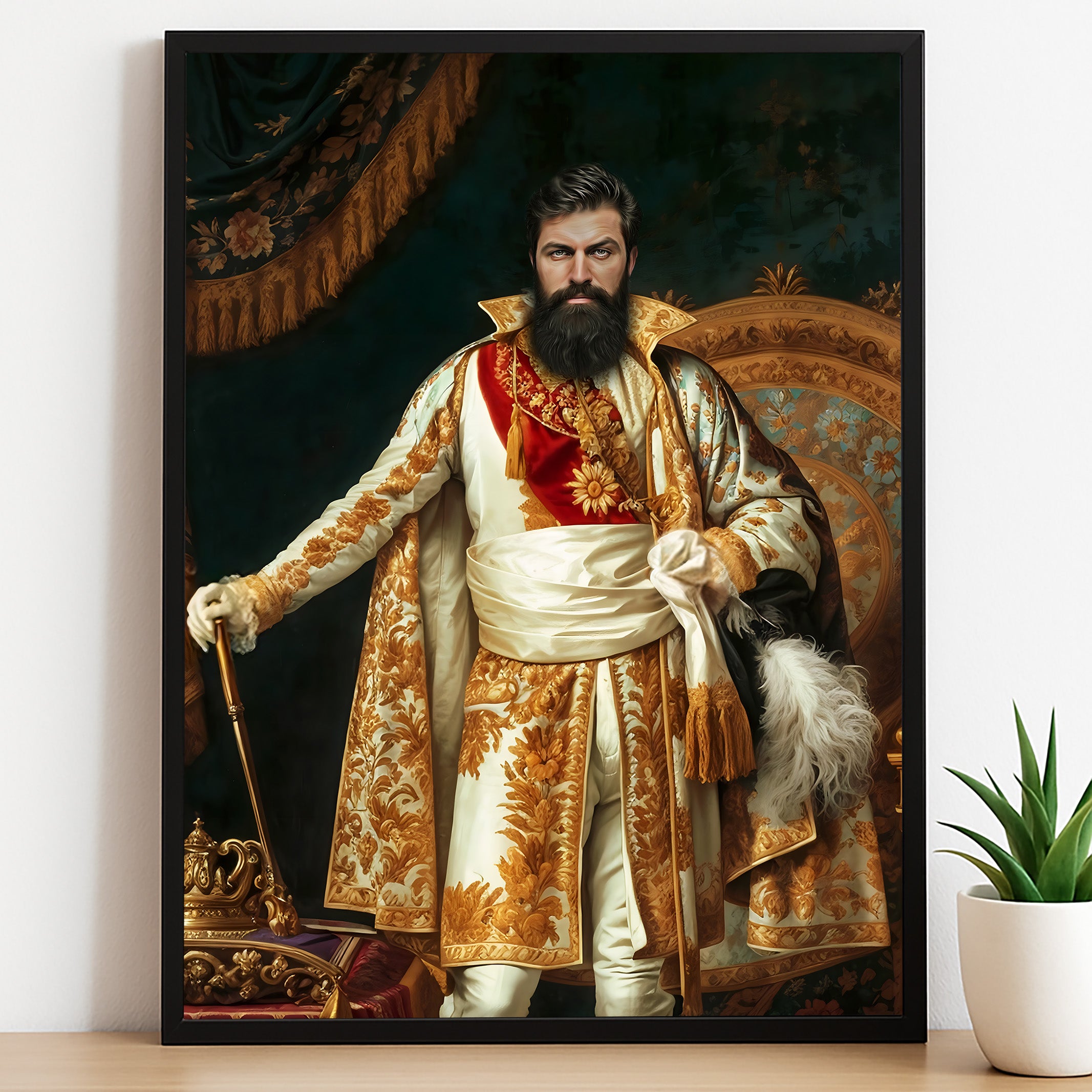 Custom Imperial Noble Portrait – Man in Gold and White Robes with Crown