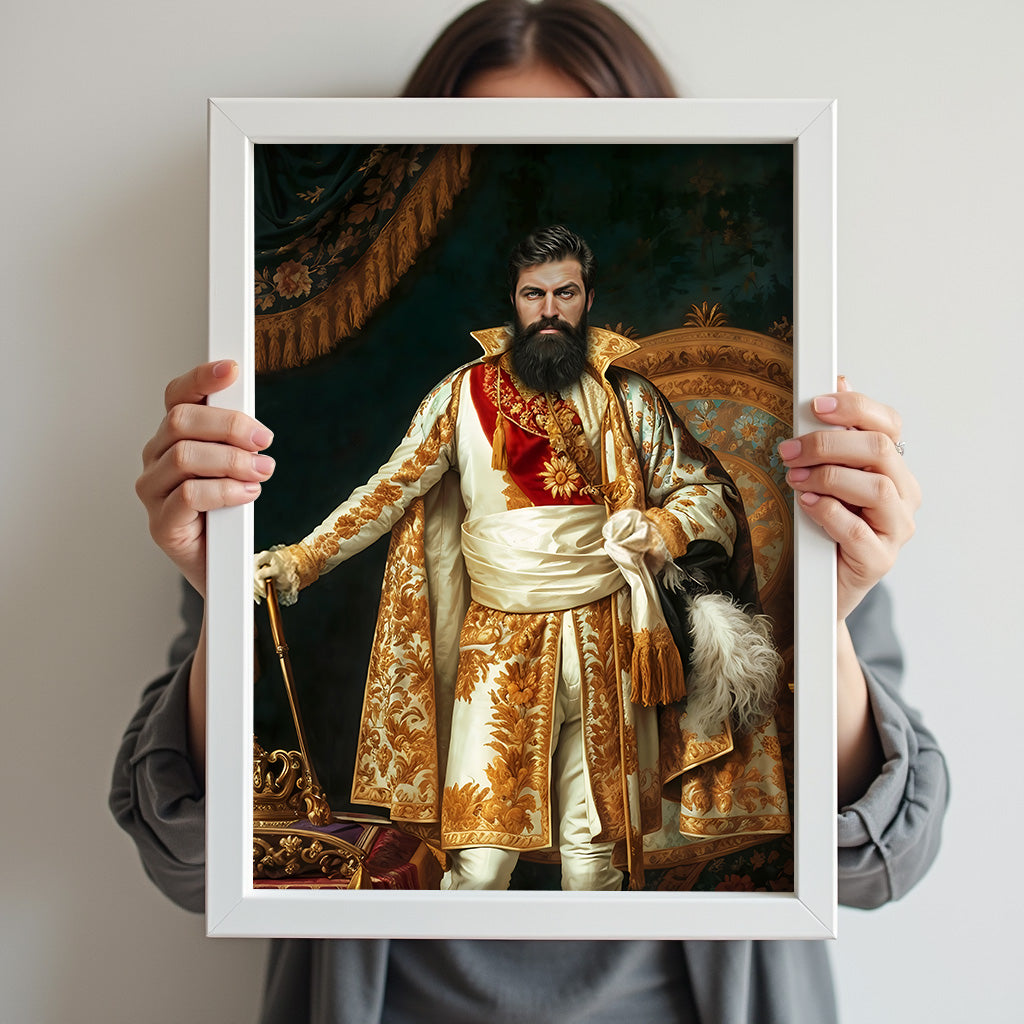Custom Imperial Noble Portrait – Man in Gold and White Robes with Crown