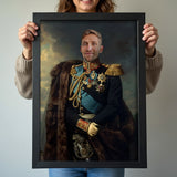 Custom Royal Military Portrait – Man in Blue Uniform with Fur Cape
