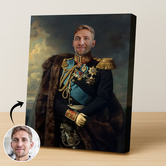 Custom Royal Military Portrait – Man in Blue Uniform with Fur Cape