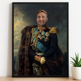Custom Royal Military Portrait – Man in Blue Uniform with Fur Cape