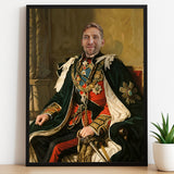 Custom Seated Commander Portrait – Man in Green Royal Robe with Sword