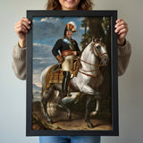 Custom Royal Horseback Portrait – Man on White Horse in Command Uniform