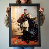 Custom Knight Commander Portrait – Man with Sword and Flowing Cape